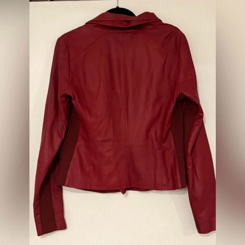 NWOT 🔥Vince Leather Moto Jacket Red X LARGE Womens Zip Up Layered - Picture 2 of 10